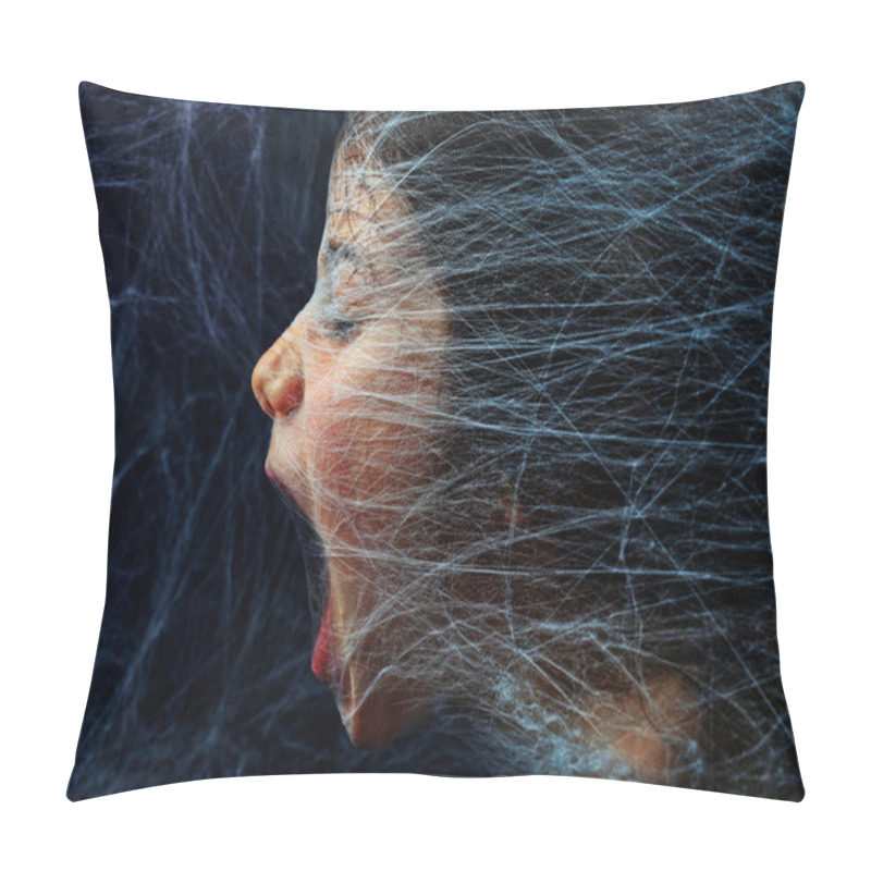 Personality  Scared Girl Trapped In A Spider Web Pillow Covers