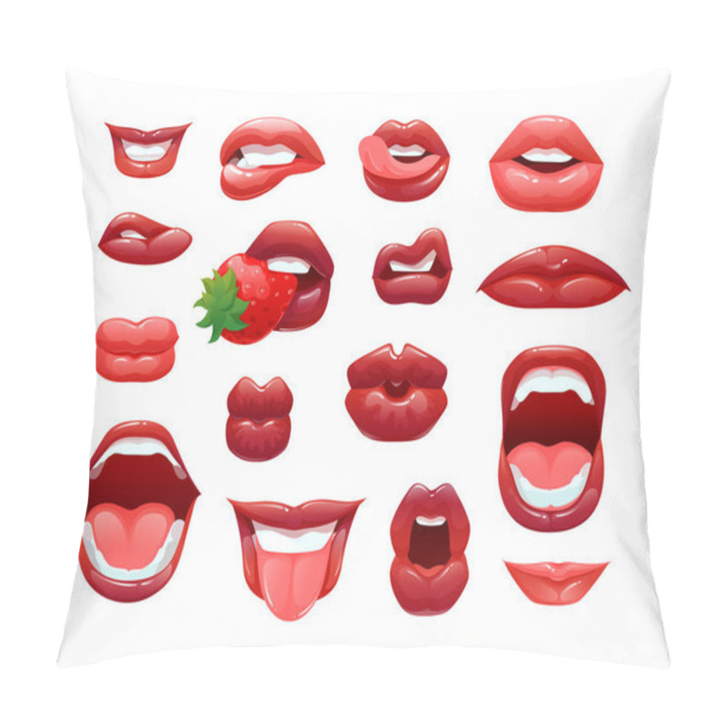 Personality  Red Lips Female, Sexy Womans Lips With Differents Emotions Pillow Covers