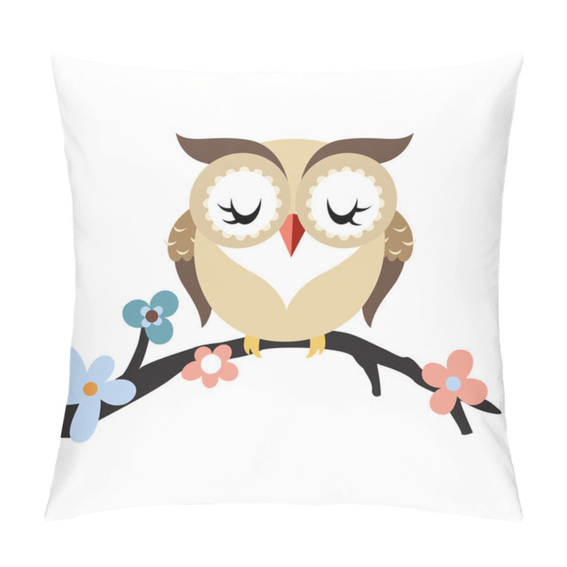 Personality  Cartoon Owl On A Flowering Tree Branch Pillow Covers