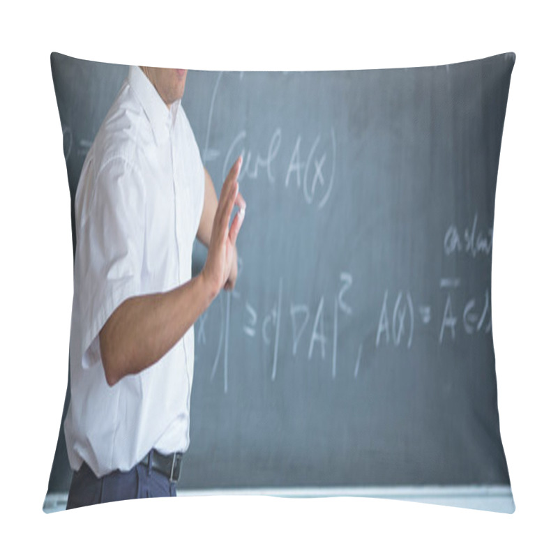 Personality  Senior Male Teacher Teaching Mathematics, Writing On The Blackboard Pillow Covers