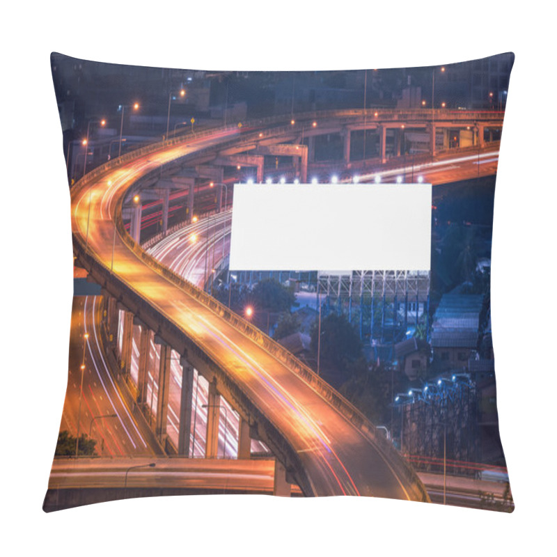 Personality  Blank Billboard Ready For New Advertisement At Motorway, Expressway, Freeway In Modern City Downtown, Urban View At Night Time Pillow Covers