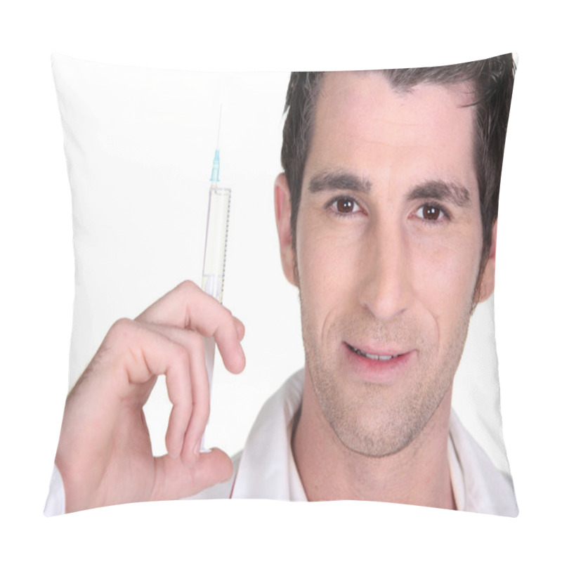 Personality  Dark-haired Man Holding Syringe Pillow Covers