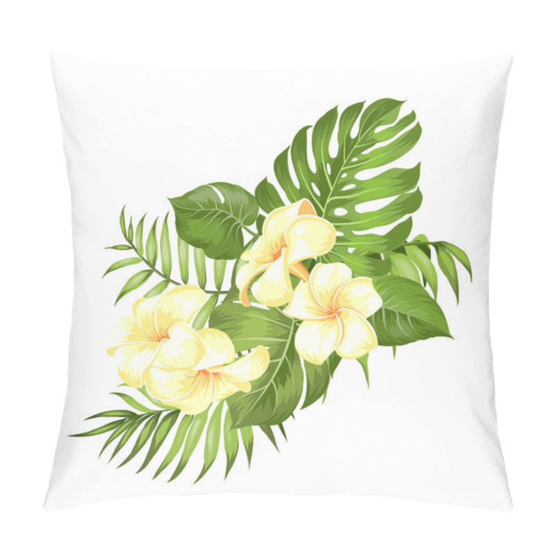 Personality  Label With Plumeria Flowers. Bouquet Of Aromatic Tropical Flowers. Invitation Card Template With Color Flowers Of Alstroemeria. Pillow Covers