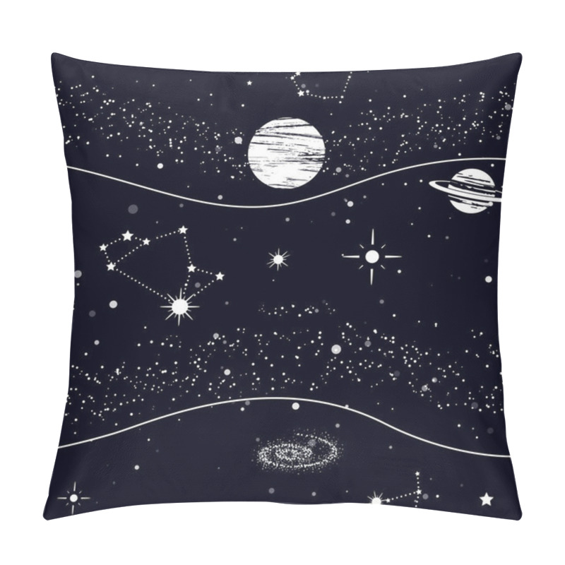 Personality  Space Seamless Pattern, Beautiful Galaxy, Stars, Planets, Constellations In Outer Space. Texture For Wallpapers, Fabric, Wrap, Web Page Backgrounds, Vector Illustration Pillow Covers