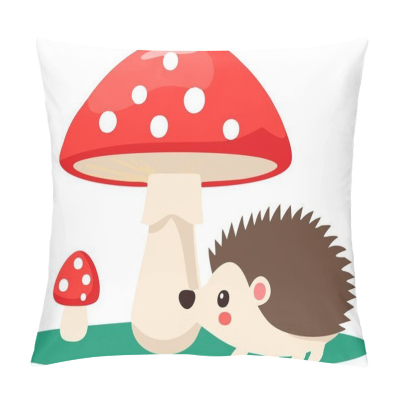 Personality  Hedgehog And Fly Agaric Mushrooms Isolated Vector, Hedgehog Illustration For Kids Pillow Covers