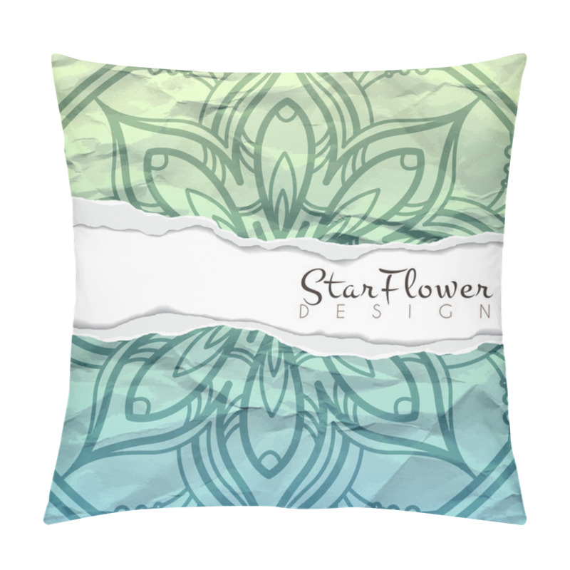 Personality  Vector Background Of Crumpled Torn Paper With Floral Circular Pattern. Mandala. Ragged Edges. Pillow Covers