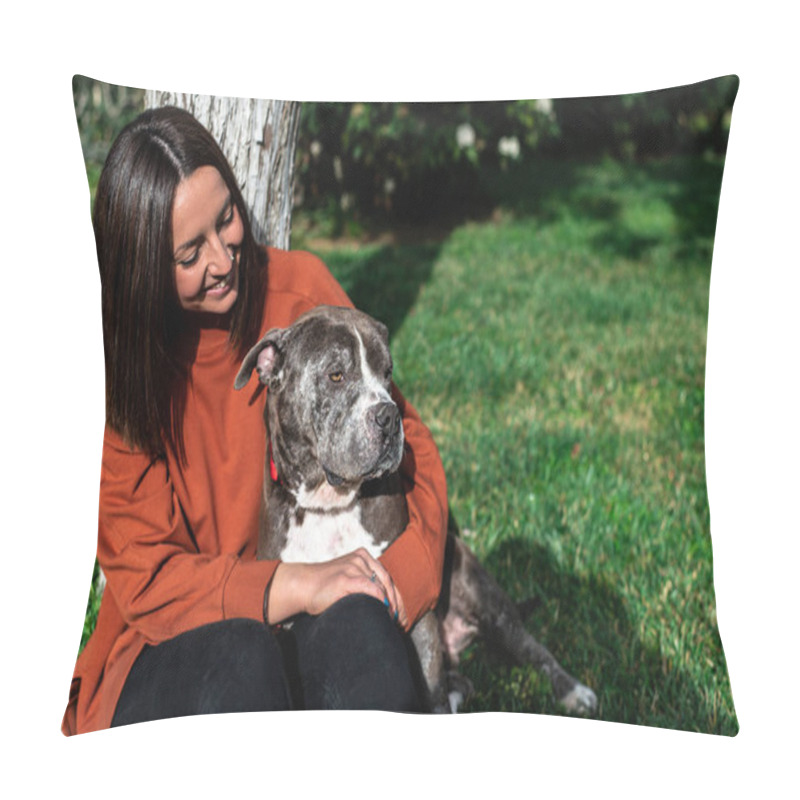 Personality  Young Girl With Her Dog In The Park In The Summertime Pillow Covers