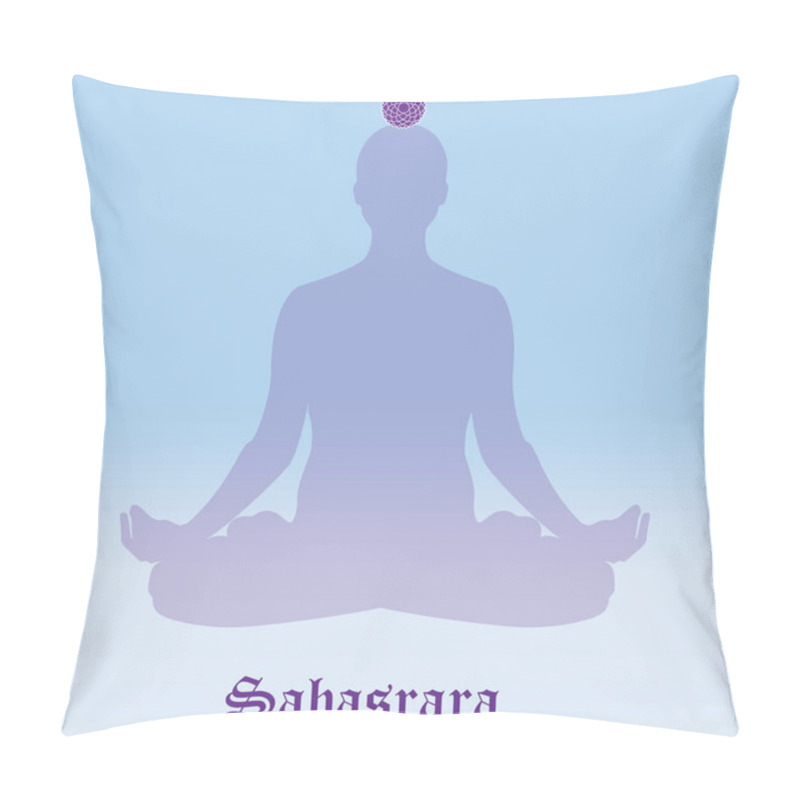 Personality  Raster Illustration Chakra Sahasrara. Silhouette Meditating. Practicing Yoga. Yoga Lotus Pose, Wellness Concept. Pillow Covers