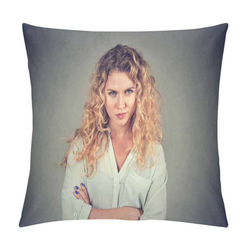 Personality  Displeased Pissed Off Angry Grumpy Pessimistic Woman With Bad Attitude Pillow Covers