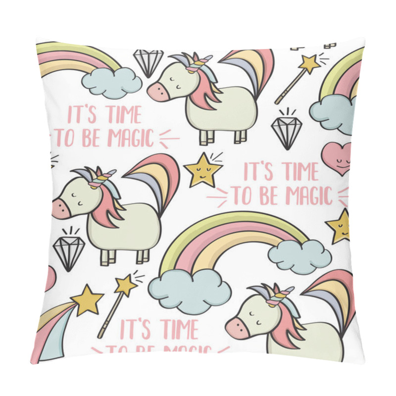 Personality  Doodle Seamless Pattern With Unicorns And Other Fantasy Magical  Pillow Covers