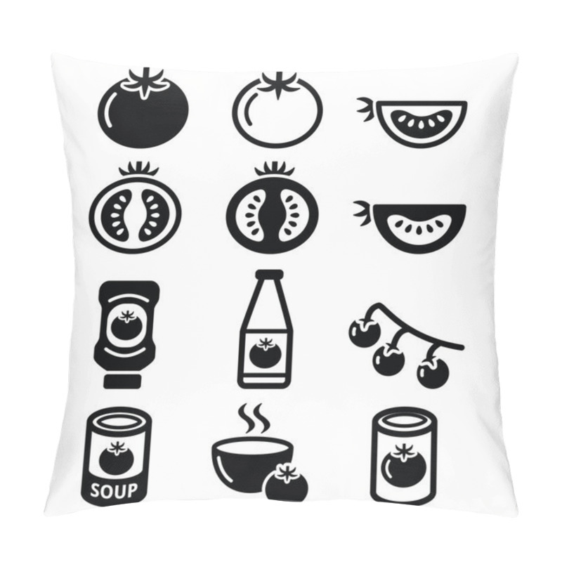 Personality  Tomato, Ketchup, Tomato Soup Icons Set Pillow Covers