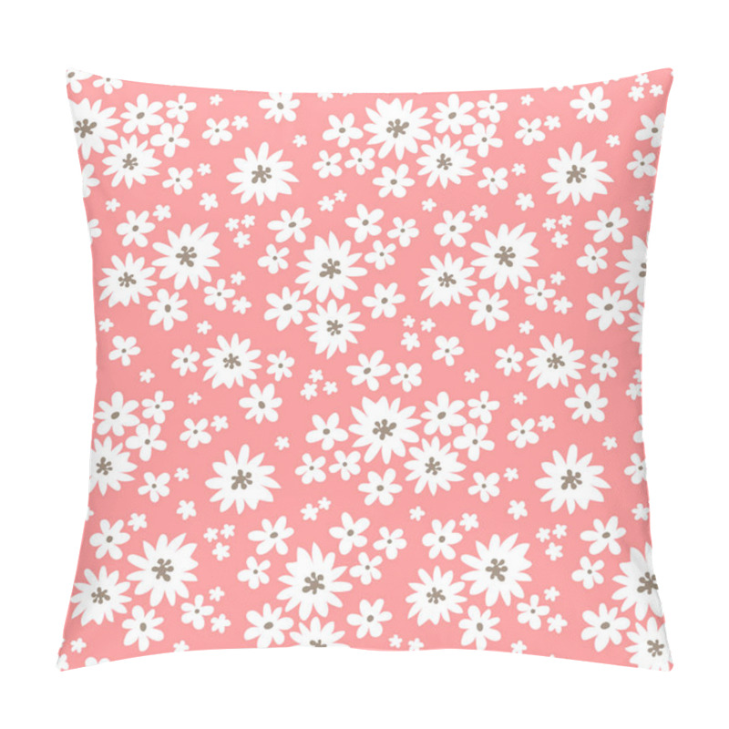 Personality  Seamless Floral Pattern With White Flowers On Pink Background. Vector Illustration. Ditsy Style. Design For Fabric, Wrapping Paper, Background, Wallpaper, Kids Fashion. Pillow Covers