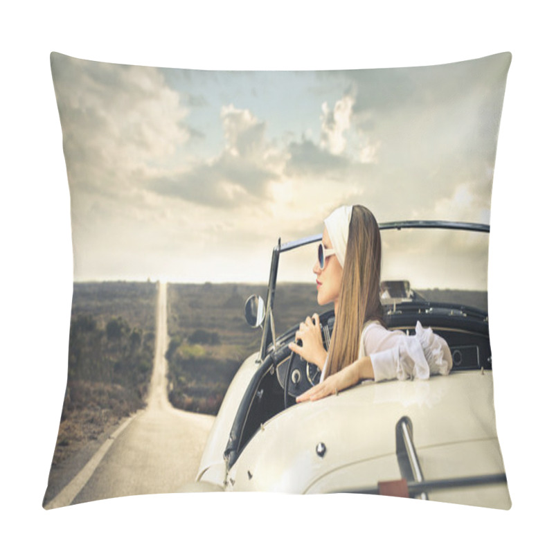 Personality  Fashion Woman On A Car Pillow Covers