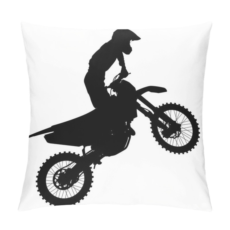 Personality  Black Silhouettes Motocross Rider On A Motorcycle. Vector Illust Pillow Covers