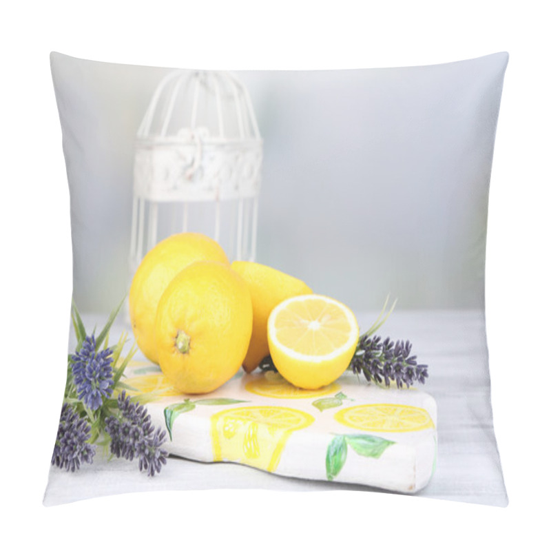 Personality  Still Life With Fresh Lemons And Lavender On Light Background Pillow Covers