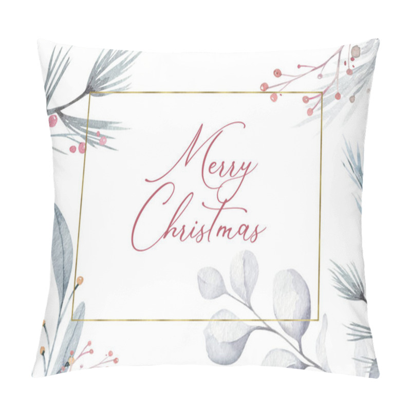 Personality  Watercolor Winter Background With Plants, Branches, Berries And Splashes. Christmas Pre-made Scene Pillow Covers