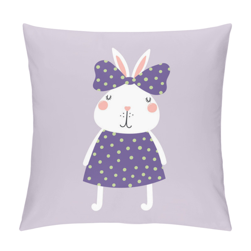 Personality  Hand Drawn Cute Funny Bunny Girl In Dress, With Ribbon. Pillow Covers