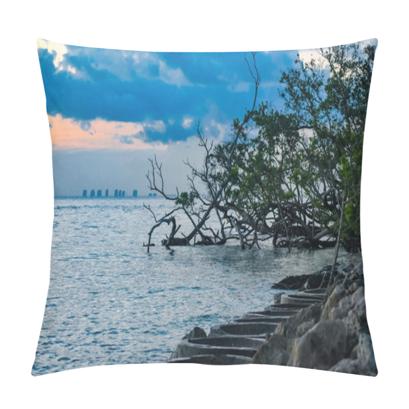 Personality  View Of Condominiums Across Bay From Sanibel Island At Sunrise Pillow Covers