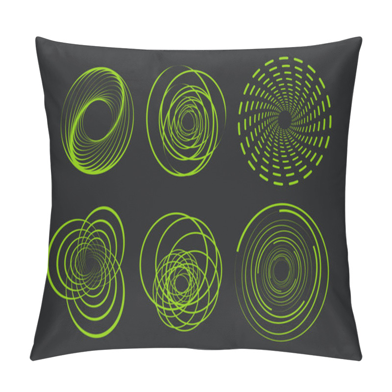 Personality  Abstract Geometric Spirograph Spiral Line Art Collection. Green Optical Illusion, Aesthetic Op Art Design Element. Flat Vector Art Pillow Covers