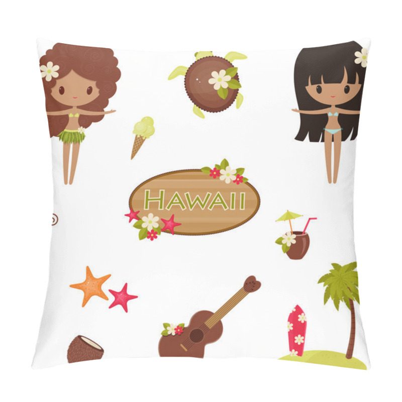 Personality  Hawaii Vector Symbols And Icons. Isolated Over White Pillow Covers