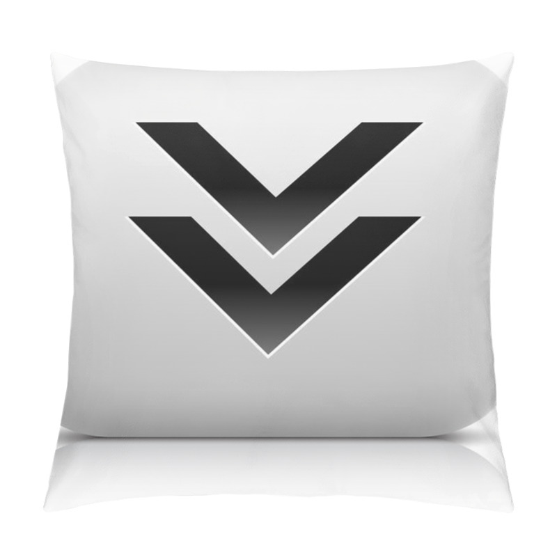 Personality  Stone Web 2.0 Button Download Symbol Arrow Sign. White Rounded Square Shape With Black Shadow And Gray Reflection On White Background. This Vector Illustration Created And Saved In 8 Eps Pillow Covers