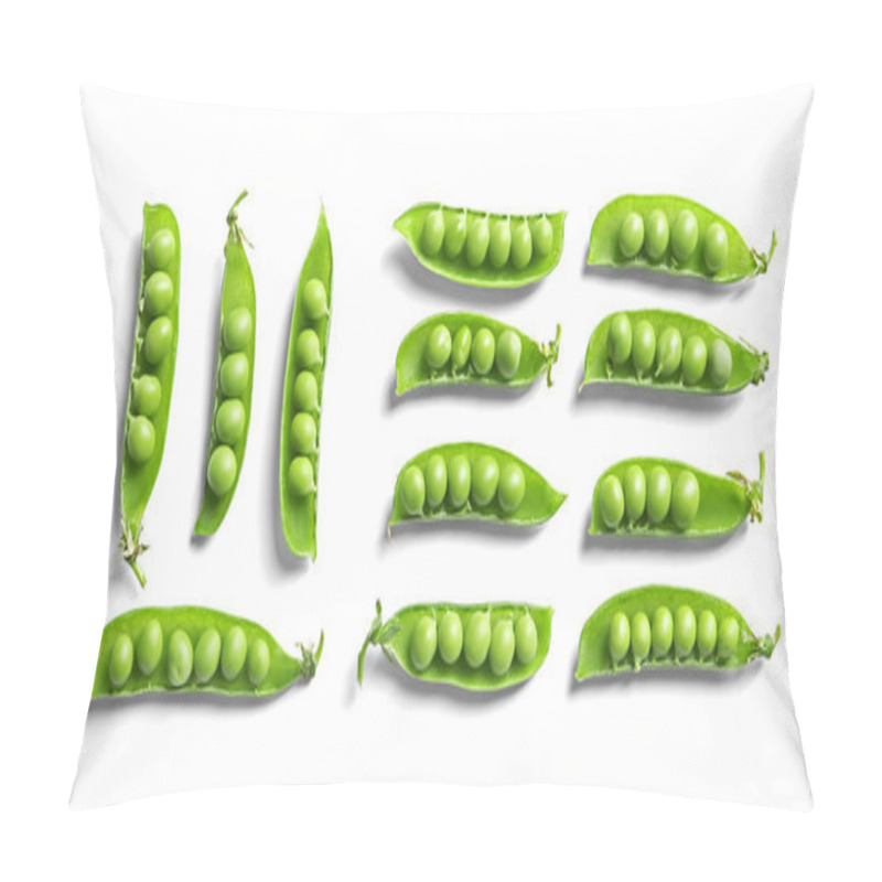 Personality  Flat Lay Composition With Delicious Fresh Green Peas On White Background Pillow Covers