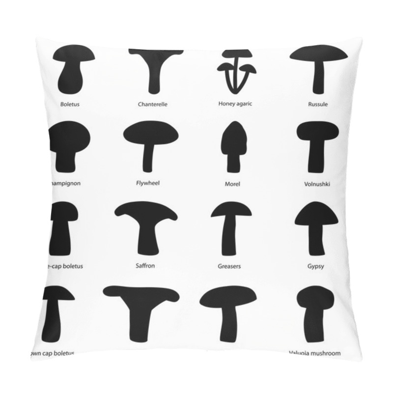 Personality  Set Of Silhouettes Of Edible Mushrooms, Vector Illustration Pillow Covers