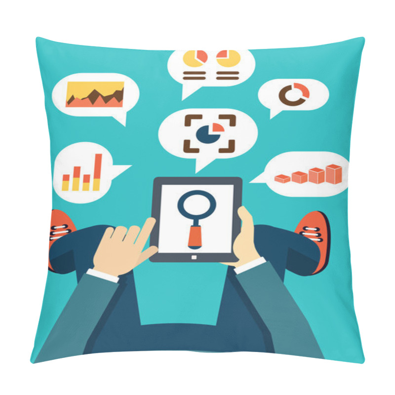 Personality  Concept Of Data Handling. User Holding Tablet Pc Pillow Covers