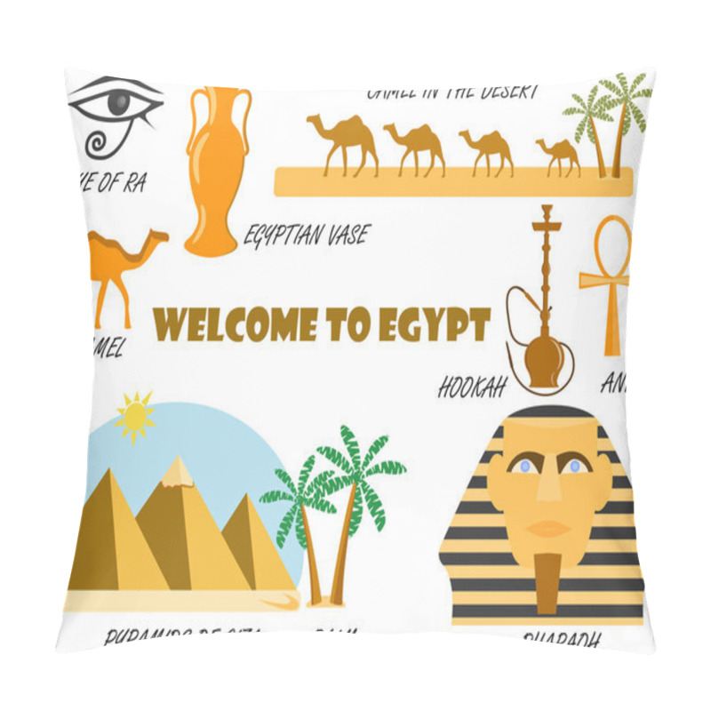 Personality  Welcome To Egypt. Symbols Of Egypt. Set Of Icons. Vector. Pillow Covers