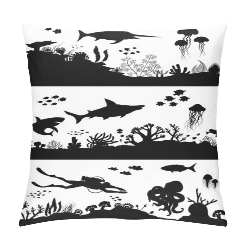 Personality  Silhouette Of Hand Drawn Sea Coral Reef, Oceanic Animal Set. Pillow Covers