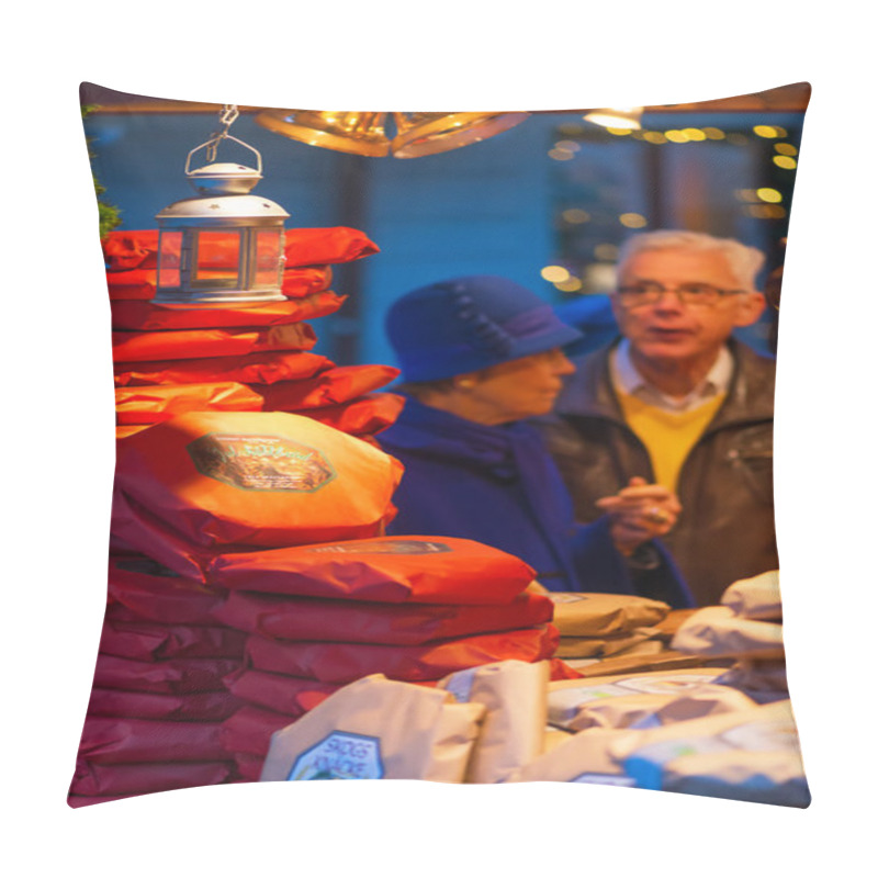 Personality  A Older Couple Buying Traditional Bread At Stortorget Christmas Market In Stockholm Pillow Covers