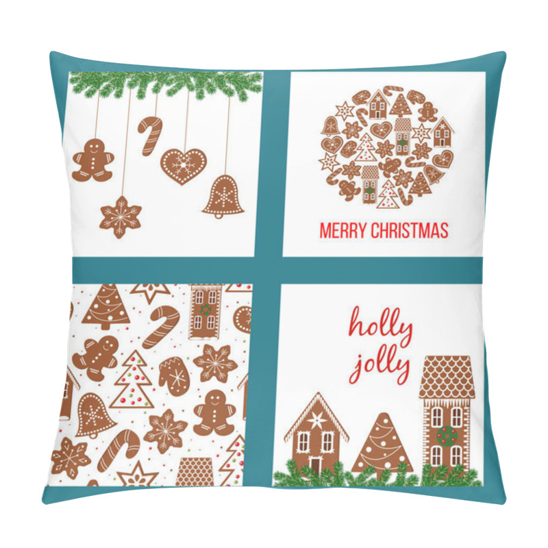 Personality  Christmas Set. Xmas Theme In Boarded Squares With Gingerbread Pillow Covers