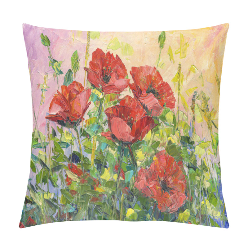 Personality  Poppy, Flower Abstract, Modern Painting Oil On Canvas Pillow Covers