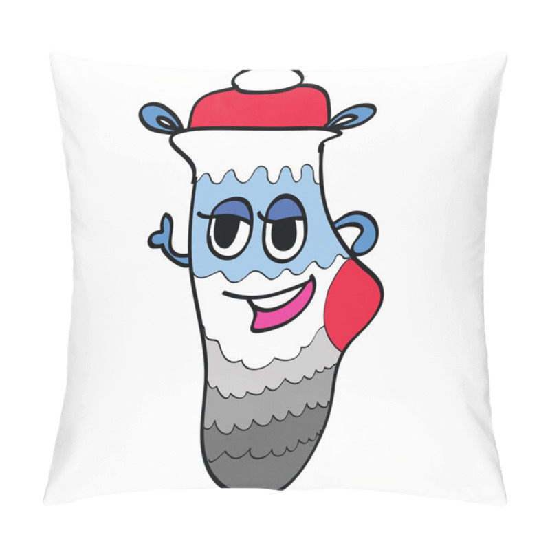 Personality  Illustration Of Christmas Sock Retro Cartoon Character. Sock As Puppet Wear Santa Hat. Funny Face. Comic Childlike Drawing For Christmas Tradition. Vector Christmas Sock Isolated On White. Pillow Covers