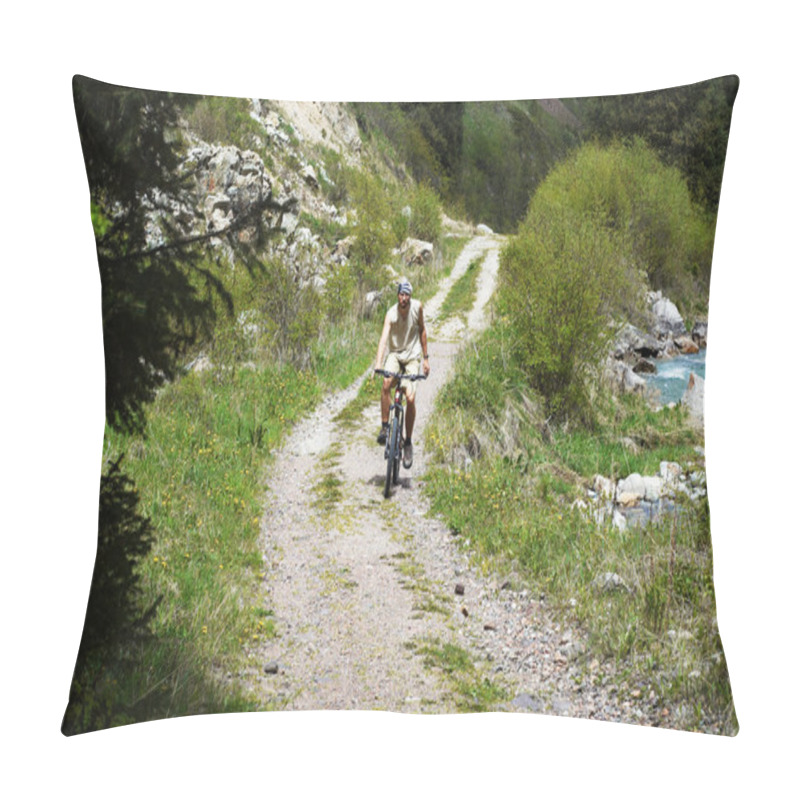 Personality  Mountain Bikers On Old Rural Road Pillow Covers