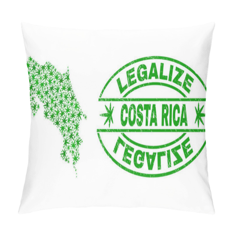 Personality  Marijuana Leaves Collage Costa Rica Map With Legalize Grunge Stamp Seal Pillow Covers