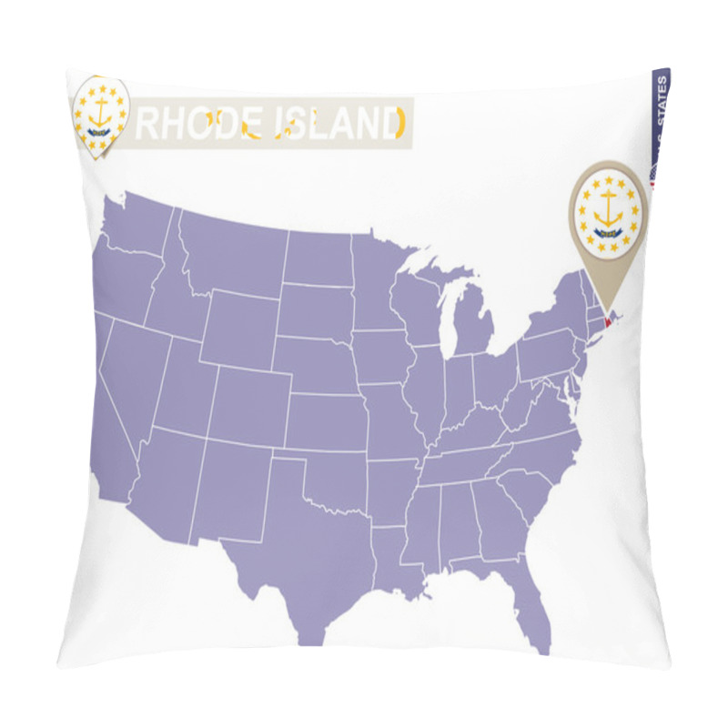 Personality  Rhode Island State On USA Map. Rhode Island Flag And Map. Pillow Covers