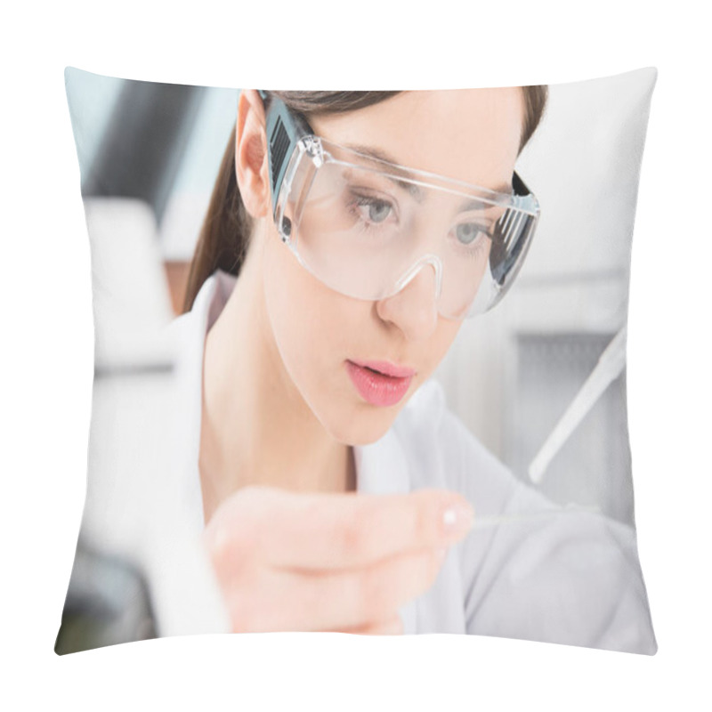 Personality  Female Scientist In Protective Glasses  Pillow Covers