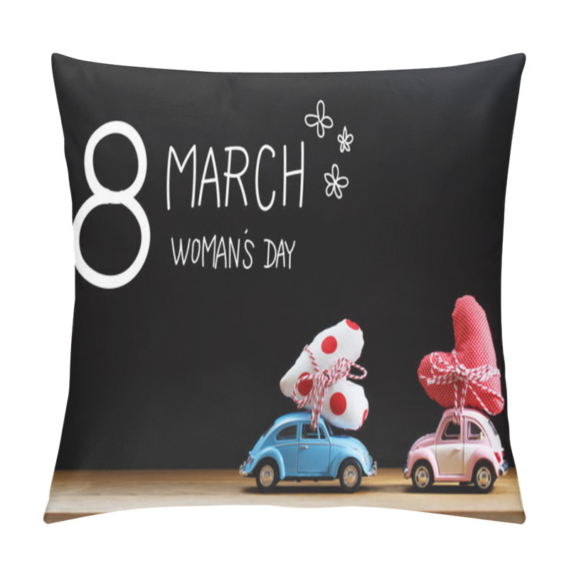 Personality  Womans Day Message With Pink And Blue Cars Pillow Covers