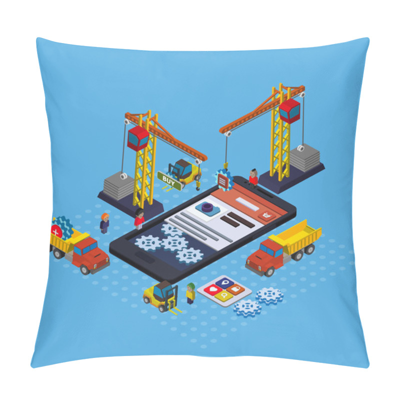 Personality  Mobile App Development Flat Isometric Vector Pillow Covers