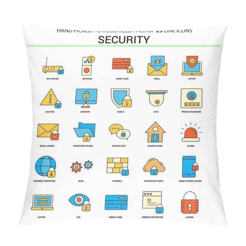 Personality  Security  Flat Line Icon Set - Business Concept Icons Design Pillow Covers