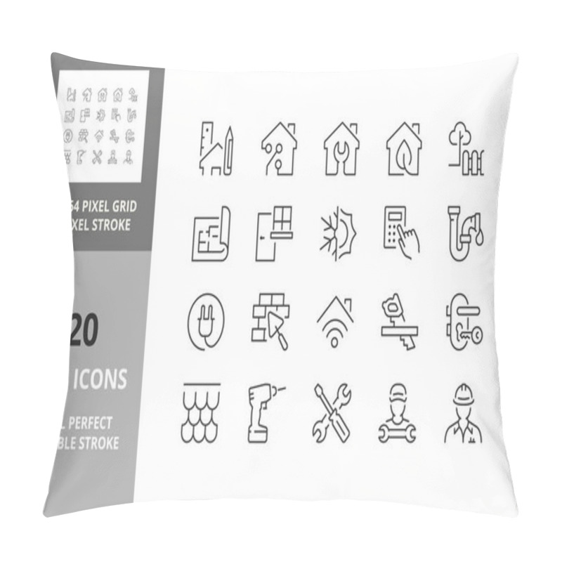 Personality  Home Renovation, Improvement And Repair Thin Line Icon Set. Outline Symbol Collection. Editable Vector Stroke. 64 And 256 Pixel Perfect Scalable To 128px Pillow Covers