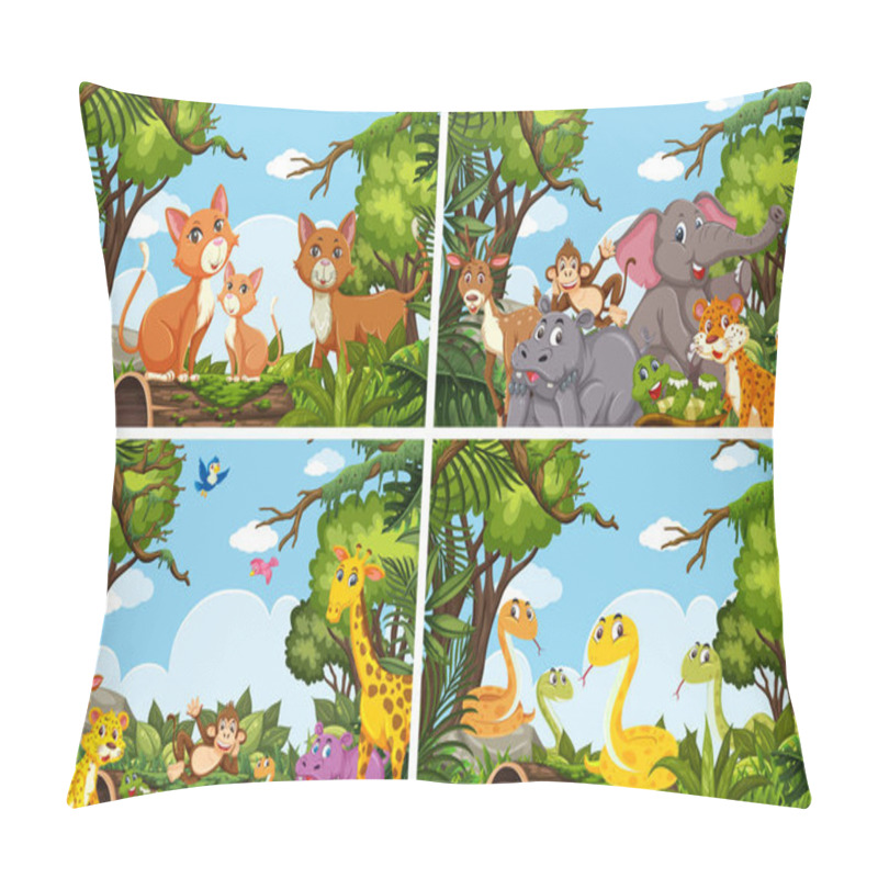 Personality  Set Of Various Animals In Nature Scenes Pillow Covers