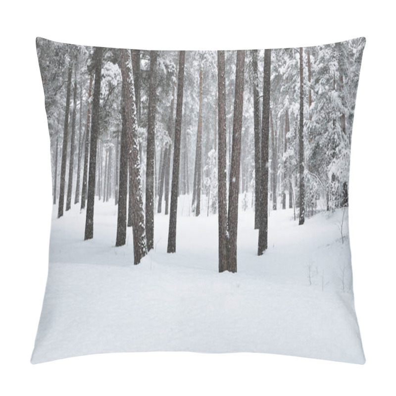 Personality  View Of Winter Forest With Fresh Falling Snow In Latvia Pillow Covers