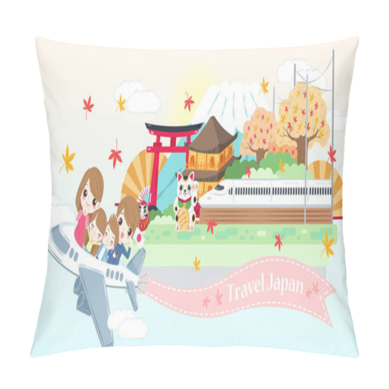 Personality  Cute Cartoon Family Travel Happily In The Japan Pillow Covers