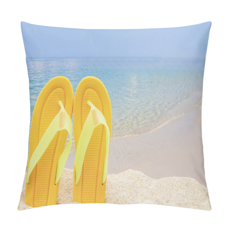 Personality  Beach Scenery With Sandals In The Sand Pillow Covers