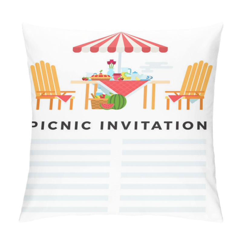 Personality  Picnic Invitation. Vector Flat Illustration With Space For Text. Concept Summer Picnic. Pillow Covers