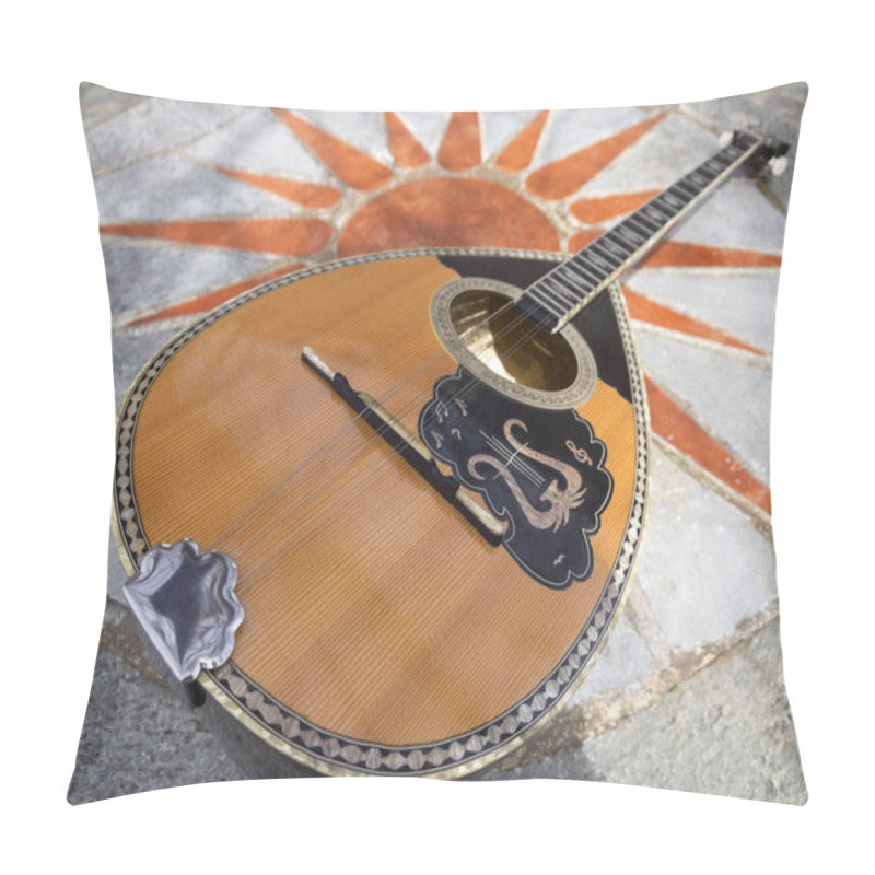 Personality  The National Greek Stringed Plucked Musical Instrument Bouzouki Lies On A Marble Table In Greece Pillow Covers