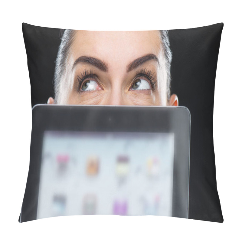 Personality  Businesswoman Showing Digital Tablet Pillow Covers