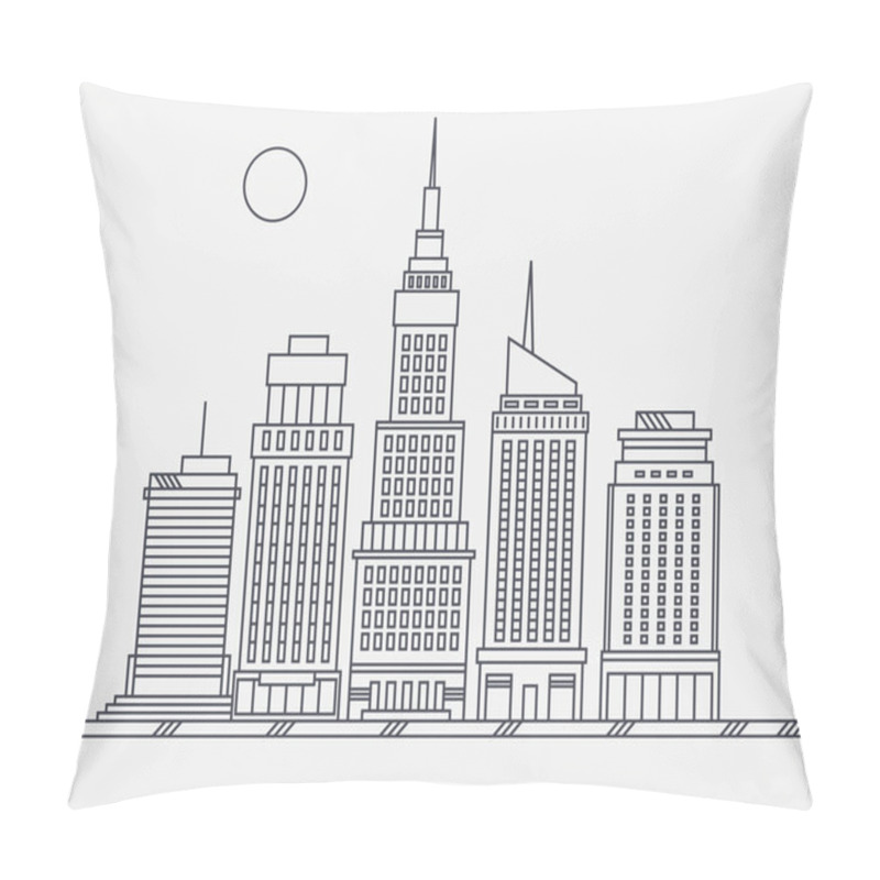 Personality  Business Center Of Big City Street Skyscrapers Megapolis Buildings Concept Real Estate Architecture, Commercial Building And Offices Drawing In Linear Flat Design. Pillow Covers